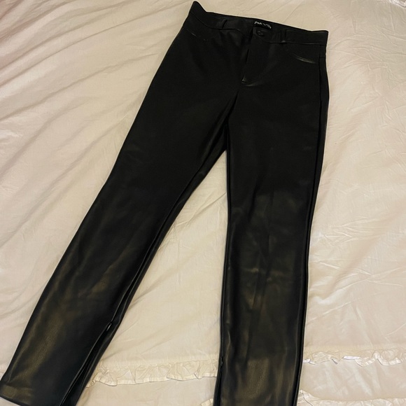 Zara Faux Leather Straight Leggings Pants Ankle Slit - Picture 8 of 10